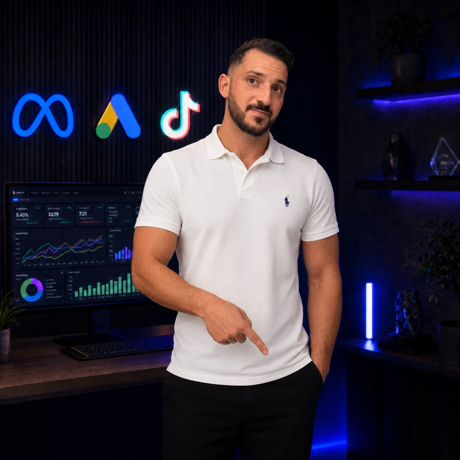 עידו שטרית, מייסד Elysium Digital Market, במשרד עם דשבורד קמפיינים